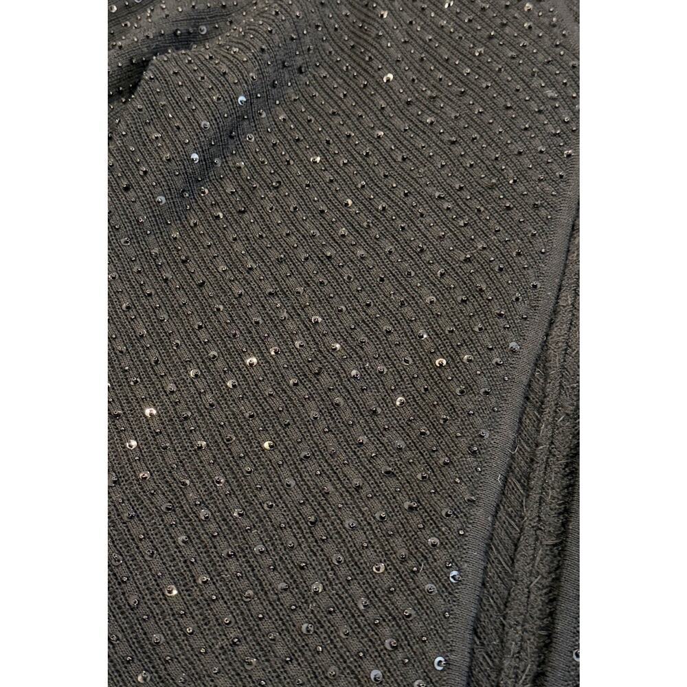 Adrianna Papell Black Sequin Open Front Wool Blend Cardigan Embellishments: M - Picture 5 of 7